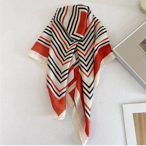 Black and Red Striped Silky Scarf